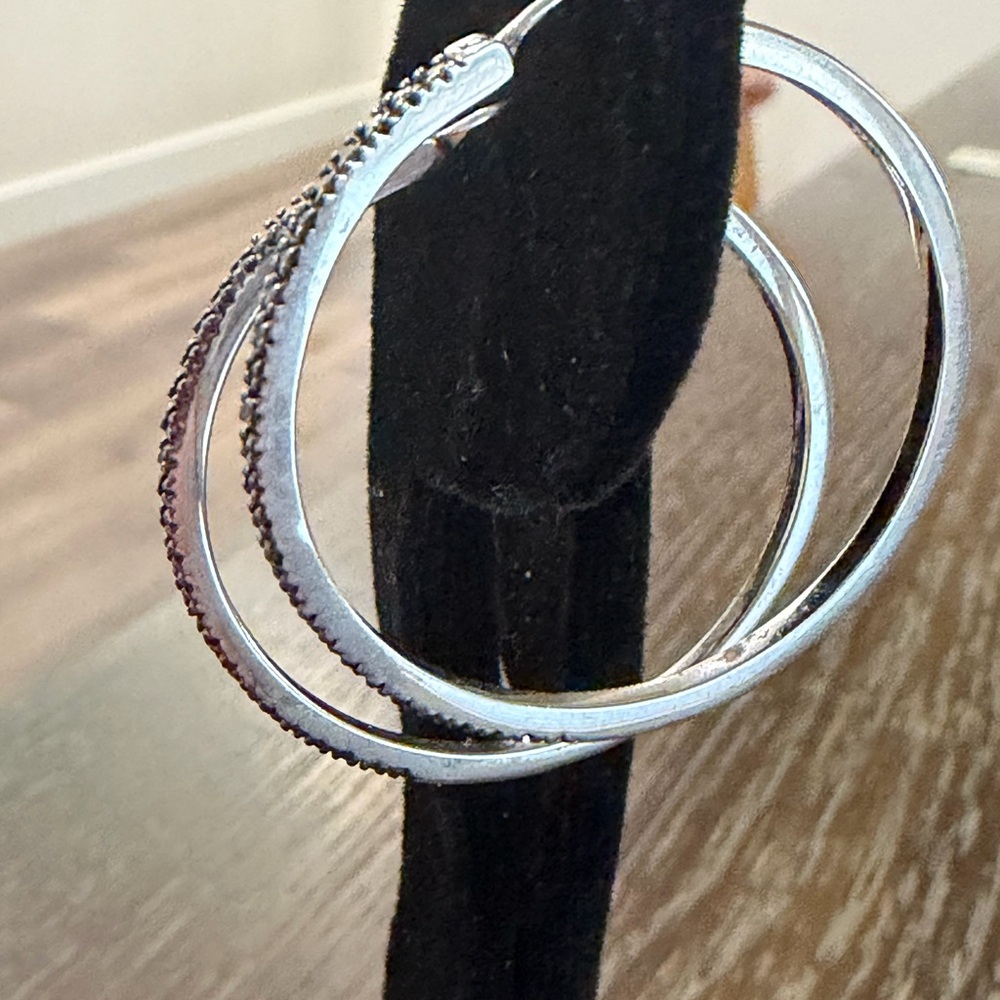 Sterling Silver Black Diamond Hoop Earrings - Women Jewelry - Picture 3 of 5